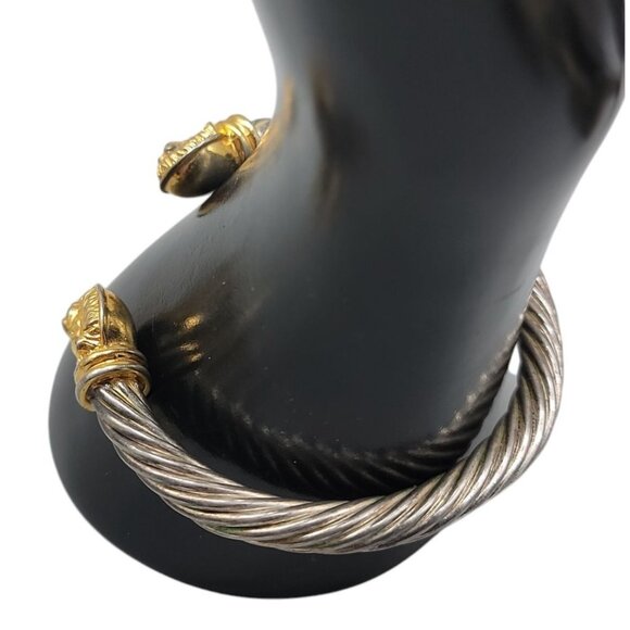 Twisted Cable Open Cuff Bracelet Lion Head End Caps Adjustable Silver/Gold Tone - Picture 6 of 16